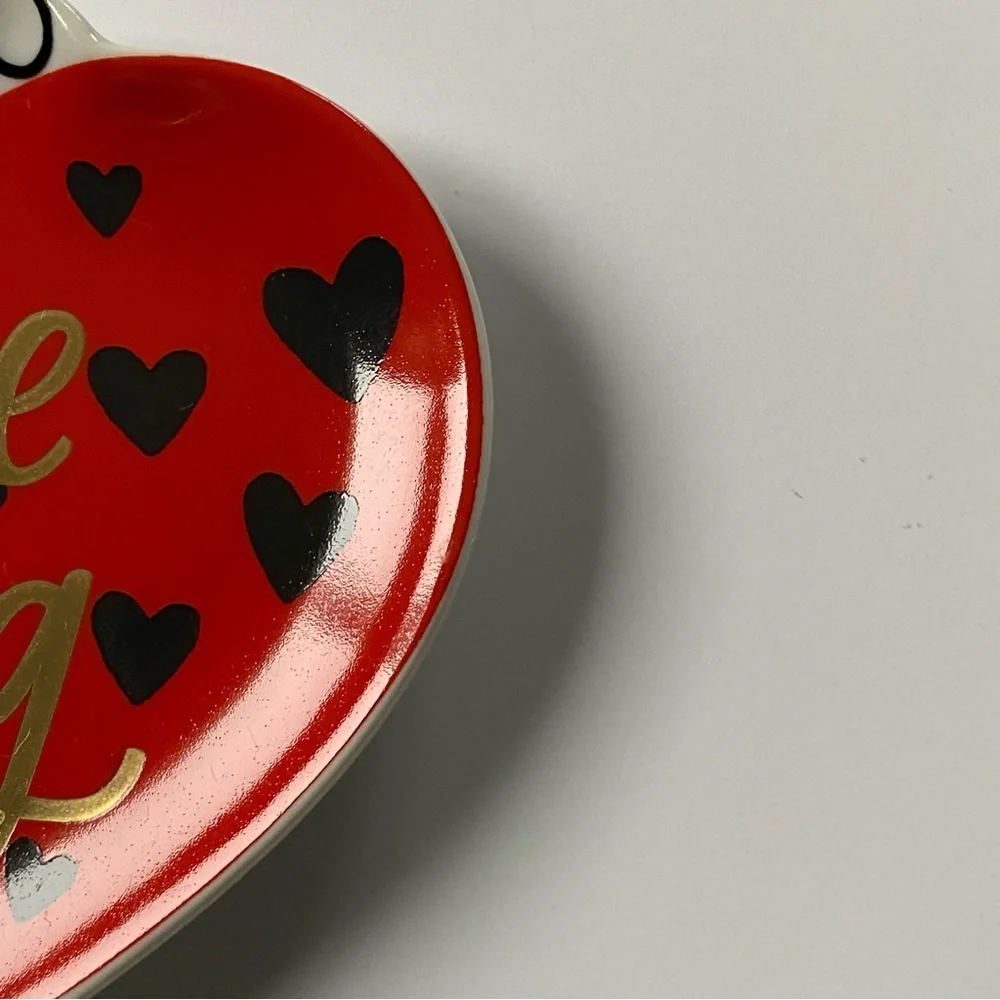 Ladybug Trinket Dish Ceramic Red Heart Valentines Decor 4” Love Bug Paper Source